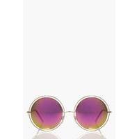 Cut Out Mirrored Round Sunglasses - gold