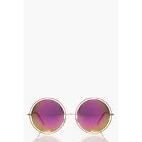 cut out mirrored round sunglasses gold