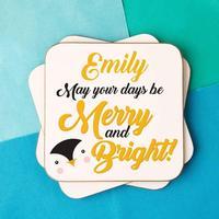 cute penguin merry and bright customised coaster