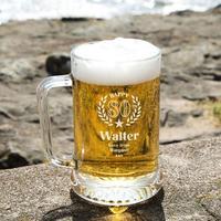customised 80th wreath engraved glass beer tankard special offer