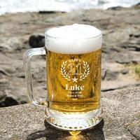 customised engraved 21st wreath glass beer tankard special offer
