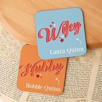Cute Hubby and Wifey Customised Double Coaster Set