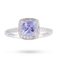 Cushion Cut Tanzanite Ring in 9 Carat White Gold