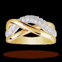 Cubic Zirconia Cross Over Ring in Yellow Gold Plated - Ring Size Small