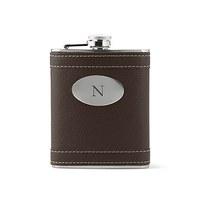 Custom Brown Leather Wrapped Hip Flask