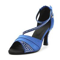 Customizable Women\'s Dance Shoes Latin Satin Customized Heel Blue/Purple