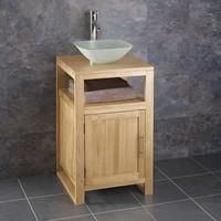 Cube Solid Oak Narrow Bathroom Vanity Unit With Square Glass Sink