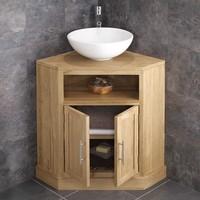 Cube Solid Oak Double Door Corner Cabinet with Circular Basin