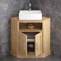 Cube Oak Double Door Corner Bathroom Cabinet and Barletta Sink