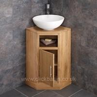 Cube Solid Oak One Door Corner Vanity Unit with Arezzo Basin