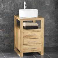 cube solid oak 50cm wide three drawer single sink bathroom cabinet