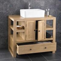 Cube Contemporary Solid Oak 90cm Two Door One Drawer Vanity Cabinet