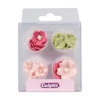 Culpitt Pink Sugar Flowers and Leaves Toppers 16 Pack