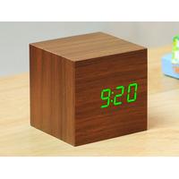 Cube Walnut Click Clock LED Green