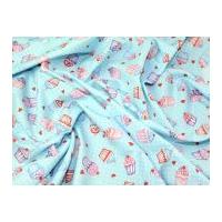 Cupcakes Print Cotton Poplin Fabric Sky Blue