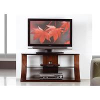 curved shape plasma tv stand in walnut with black glass