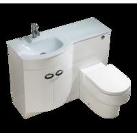 Curve Left Hand Vanity and WC Unit with Madison Toilet - White Glass