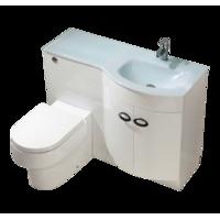 Curve Right Hand Vanity and WC Unit with Madison Toilet - White Glass