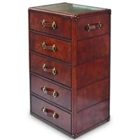 Culinary Concepts Panama Cognac Leather with Brass Small 5 Chest of Drawer