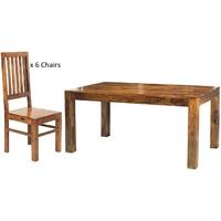 Cuba Sheesham Large Dining Set with 6 High Slat Back Chairs