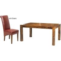 Cuba Sheesham Medium Dining Set with 6 Red Leather Chairs