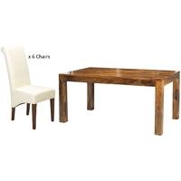 Cuba Sheesham Large Dining Set with 6 Beige Leather Chairs