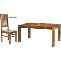 Cuba Sheesham Medium Dining Set with 6 High Slat Back Chairs