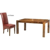 cuba sheesham small dining set with 6 red leather chairs