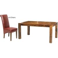 cuba sheesham large dining set with 6 red leather chairs