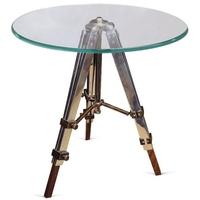 culinary concepts radius glass side table with tripod legs