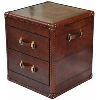 Culinary Concepts Panama Cognac Leather with Brass 2 Drawer Side Table