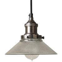 Culinary Concepts Prohibition Antique Silver Pendant with Small Triangular Ribbed Glass Shade