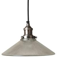 Culinary Concepts Prohibition Antique Silver Pendant with Large Triangular Ribbed Glass Shade