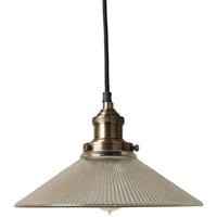 Culinary Concepts Prohibition Antique Brass Pendant with Large Triangular Ribbed Glass Shade