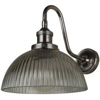 Culinary Concepts Prohibition Antique Silver Wall Fitment with Ribbed Dome Glass Shade