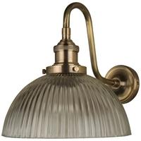 Culinary Concepts Prohibition Antique Brass Curved Wall Fitment with Ribbed Dome Glass Shade