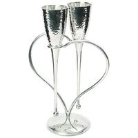 Culinary Concepts Hammered Silver Plated Lover Flutes on Heart Stand