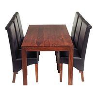 Cube Dining Set with 6 Leather Chairs, Brown