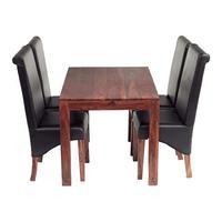 cube dining set with 4 leather chairs brown
