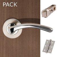 Curl Polished Chrome Lever Latch Handles with Latch and 3 Hinge Pack