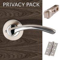 Curl Polished Chrome Lever Latch Privacy Handles with Latch and 3 Hinge Pack