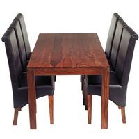 Cube Sheesham Dining Table Set with 6 Leather Chairs