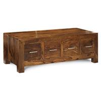 Cube Coffee Table In Sheesham With 8 Drawers