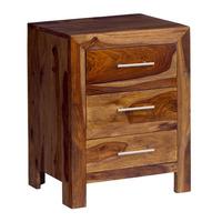 Cube Sheesham 3 Drawer Bedside Cabunet