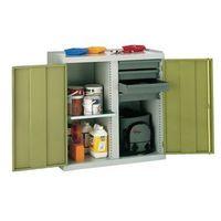 cupboard tool double door with 1 shelf 4 drawers green door