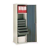 cupboard utilty red doors with 1 shelf 7 drawers