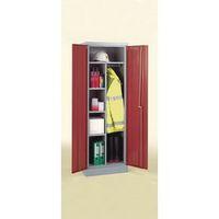 CUPBOARD CLOTHES + COAT RAIL LIGHT GREY WITH RED DOORS