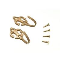 Curtain Tie Back Hold Back Hooks Fleur De Lys Solid Brass + Screws ( 100 pairs )