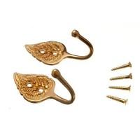 Curtain Tie Hold Back Hooks Leaf Solid Brass with Screws ( 50 pairs )