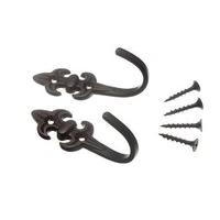 Curtain Tie Hold Back Hooks 80MM Fleur De Lys Black + Screws ( 20 pairs )